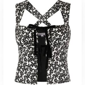 NWT Reformation Azalea Bow Tie Top in Black and White Floral